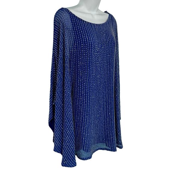 Free People Deep Sea Blue Purple Chrysallis Beaded Sequin Kaftan Mini Dress XS - Picture 12 of 16